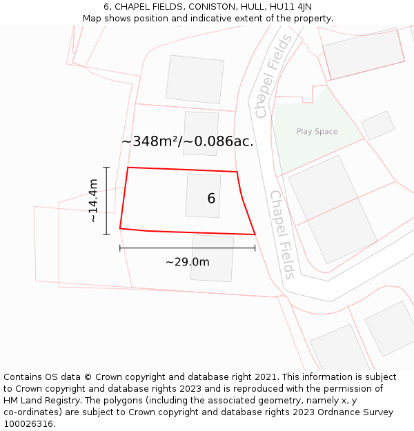 6, CHAPEL FIELDS, CONISTON, HULL, HU11 4JN: Plot and title map