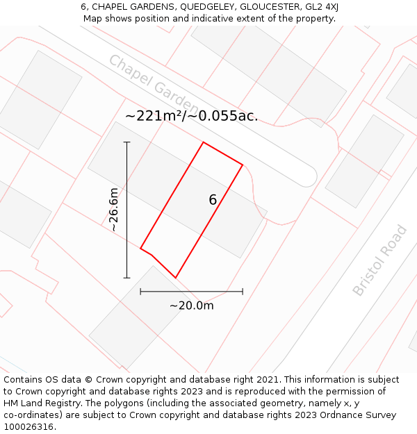 6, CHAPEL GARDENS, QUEDGELEY, GLOUCESTER, GL2 4XJ: Plot and title map