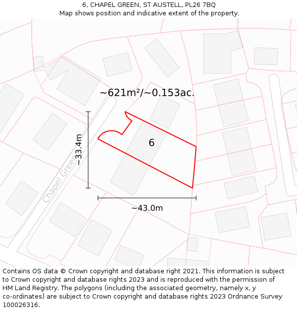 6, CHAPEL GREEN, ST AUSTELL, PL26 7BQ: Plot and title map