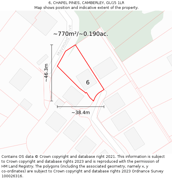 6, CHAPEL PINES, CAMBERLEY, GU15 1LR: Plot and title map