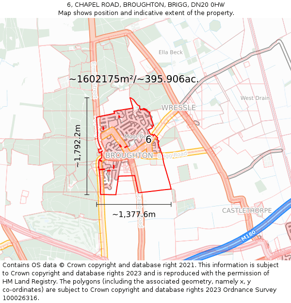 6, CHAPEL ROAD, BROUGHTON, BRIGG, DN20 0HW: Plot and title map