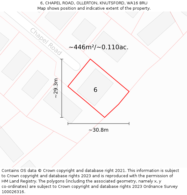 6, CHAPEL ROAD, OLLERTON, KNUTSFORD, WA16 8RU: Plot and title map