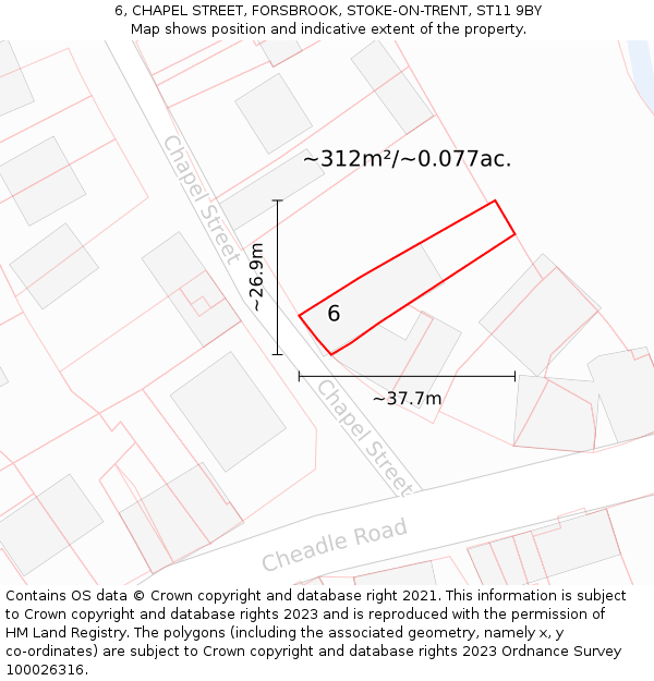 6, CHAPEL STREET, FORSBROOK, STOKE-ON-TRENT, ST11 9BY: Plot and title map