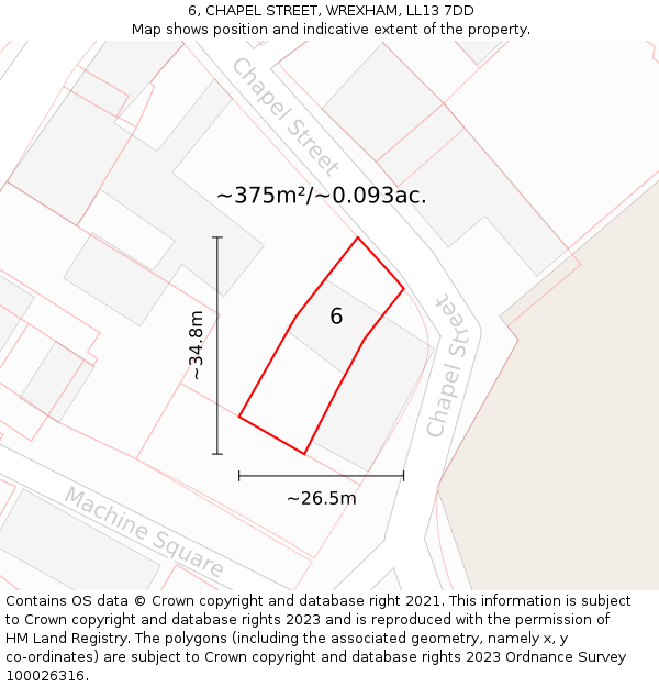 6, CHAPEL STREET, WREXHAM, LL13 7DD: Plot and title map