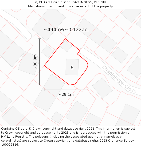 6, CHAPELHOPE CLOSE, DARLINGTON, DL1 3TR: Plot and title map
