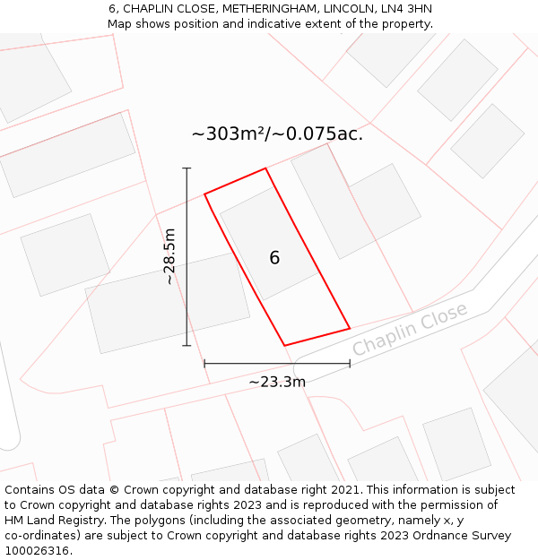 6, CHAPLIN CLOSE, METHERINGHAM, LINCOLN, LN4 3HN: Plot and title map
