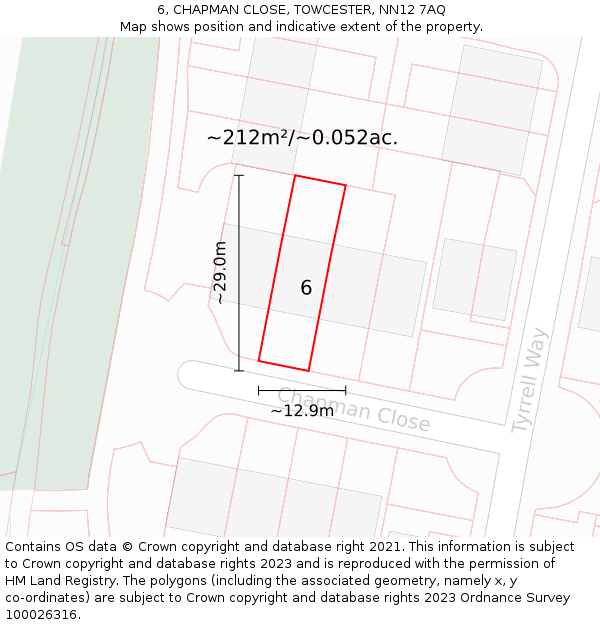 6, CHAPMAN CLOSE, TOWCESTER, NN12 7AQ: Plot and title map