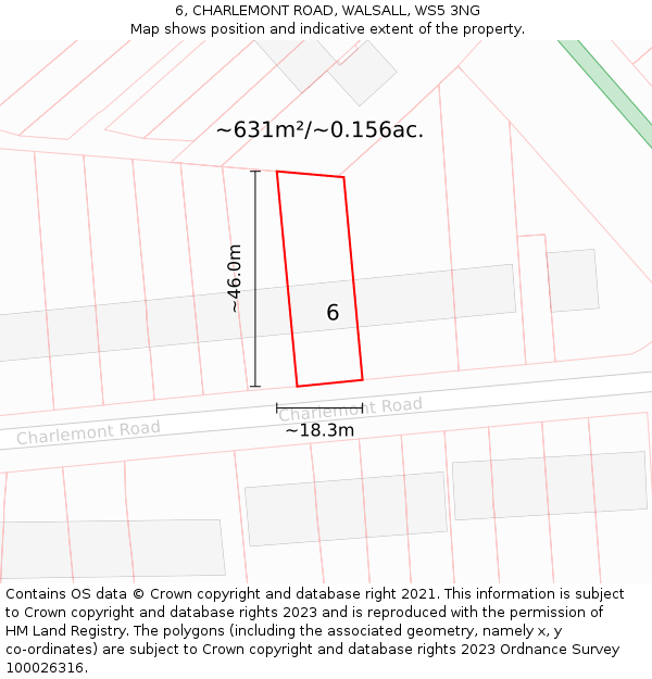 6, CHARLEMONT ROAD, WALSALL, WS5 3NG: Plot and title map