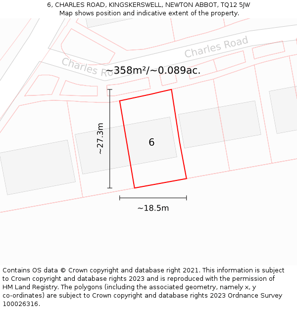 6, CHARLES ROAD, KINGSKERSWELL, NEWTON ABBOT, TQ12 5JW: Plot and title map