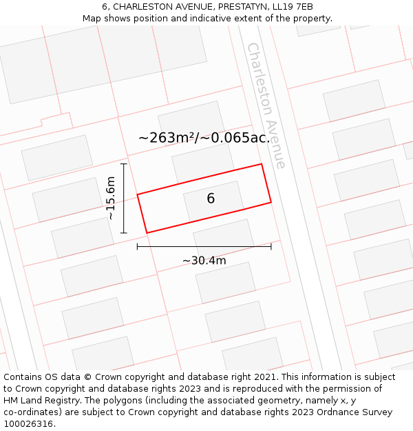 6, CHARLESTON AVENUE, PRESTATYN, LL19 7EB: Plot and title map