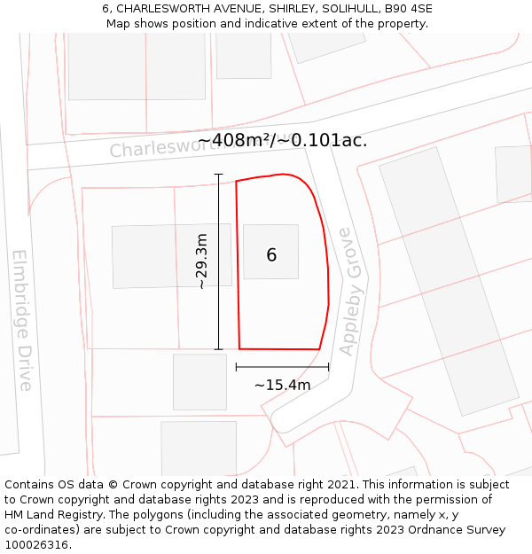 6, CHARLESWORTH AVENUE, SHIRLEY, SOLIHULL, B90 4SE: Plot and title map