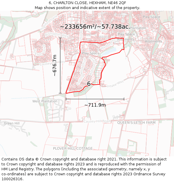 6, CHARLTON CLOSE, HEXHAM, NE46 2QF: Plot and title map