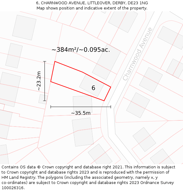 6, CHARNWOOD AVENUE, LITTLEOVER, DERBY, DE23 1NG: Plot and title map
