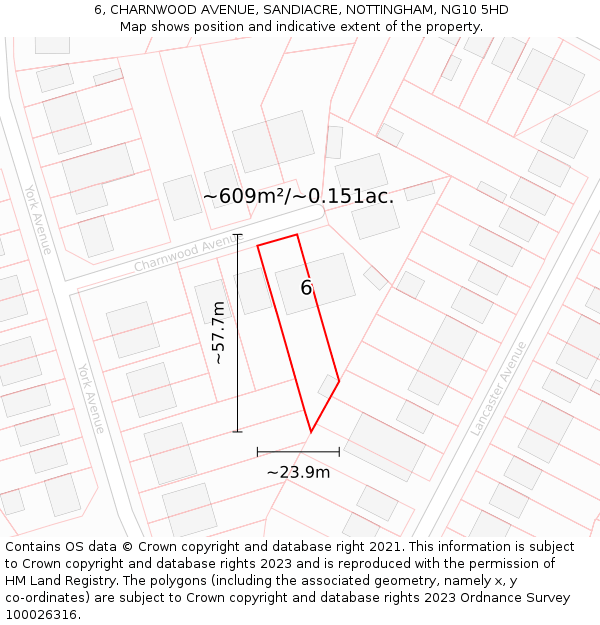 6, CHARNWOOD AVENUE, SANDIACRE, NOTTINGHAM, NG10 5HD: Plot and title map