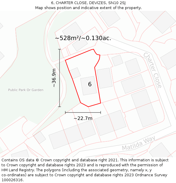 6, CHARTER CLOSE, DEVIZES, SN10 2SJ: Plot and title map