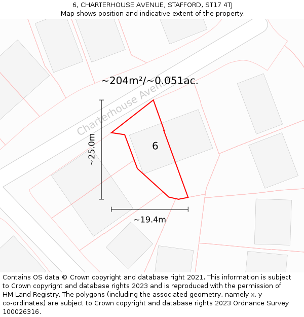 6, CHARTERHOUSE AVENUE, STAFFORD, ST17 4TJ: Plot and title map