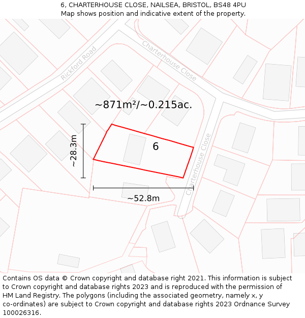 6, CHARTERHOUSE CLOSE, NAILSEA, BRISTOL, BS48 4PU: Plot and title map