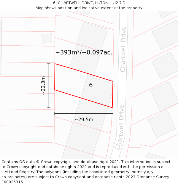 6, CHARTWELL DRIVE, LUTON, LU2 7JD: Plot and title map