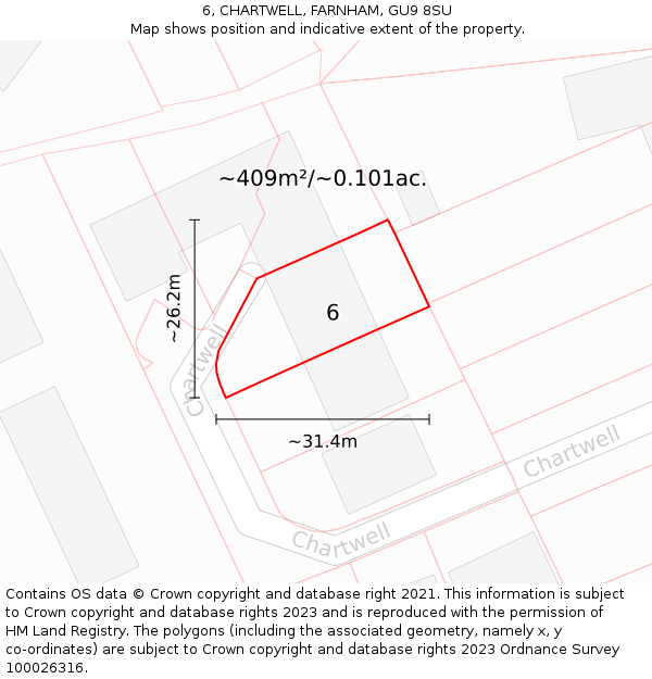 6, CHARTWELL, FARNHAM, GU9 8SU: Plot and title map