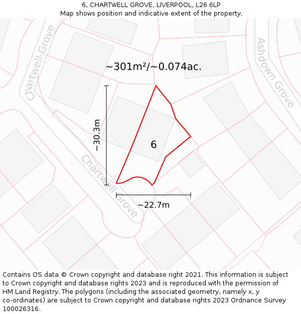 6, CHARTWELL GROVE, LIVERPOOL, L26 6LP: Plot and title map