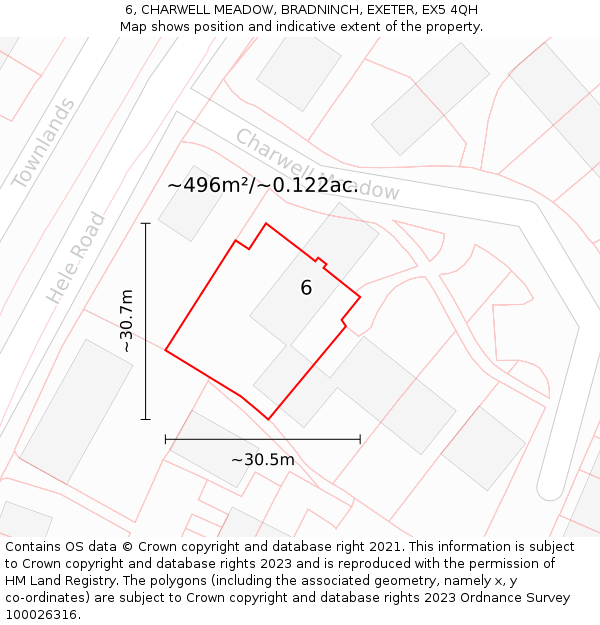 6, CHARWELL MEADOW, BRADNINCH, EXETER, EX5 4QH: Plot and title map
