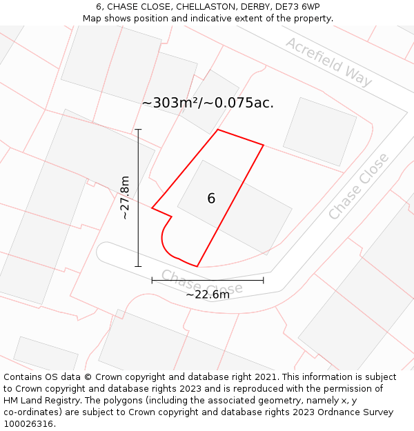 6, CHASE CLOSE, CHELLASTON, DERBY, DE73 6WP: Plot and title map