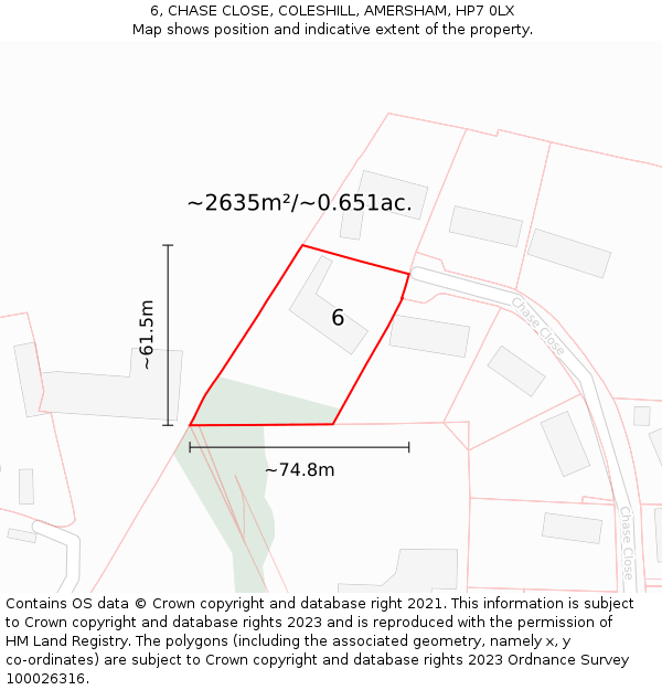 6, CHASE CLOSE, COLESHILL, AMERSHAM, HP7 0LX: Plot and title map