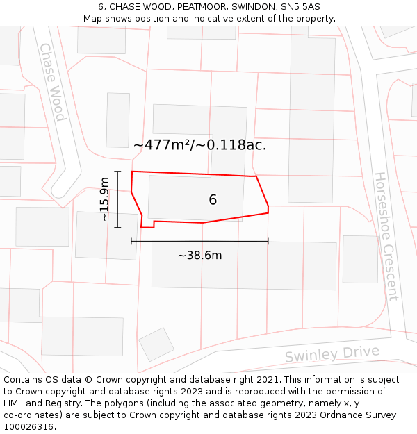6, CHASE WOOD, PEATMOOR, SWINDON, SN5 5AS: Plot and title map