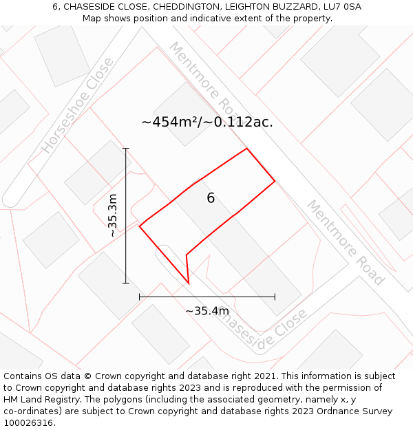 6, CHASESIDE CLOSE, CHEDDINGTON, LEIGHTON BUZZARD, LU7 0SA: Plot and title map
