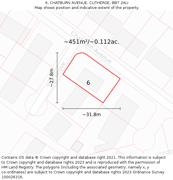 6, CHATBURN AVENUE, CLITHEROE, BB7 2AU: Plot and title map
