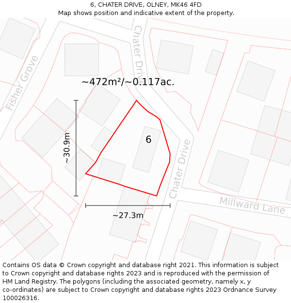 6, CHATER DRIVE, OLNEY, MK46 4FD: Plot and title map
