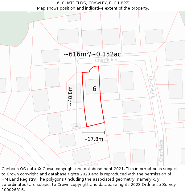 6, CHATFIELDS, CRAWLEY, RH11 8PZ: Plot and title map