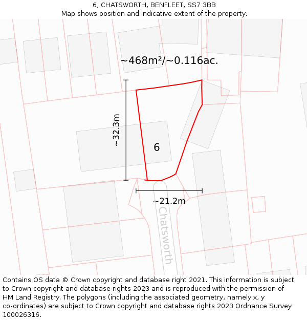 6, CHATSWORTH, BENFLEET, SS7 3BB: Plot and title map