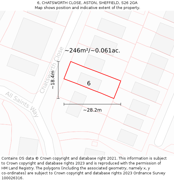 6, CHATSWORTH CLOSE, ASTON, SHEFFIELD, S26 2GA: Plot and title map