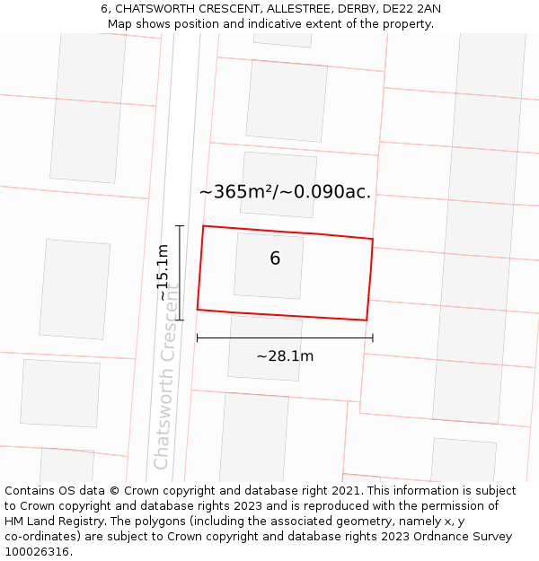 6, CHATSWORTH CRESCENT, ALLESTREE, DERBY, DE22 2AN: Plot and title map