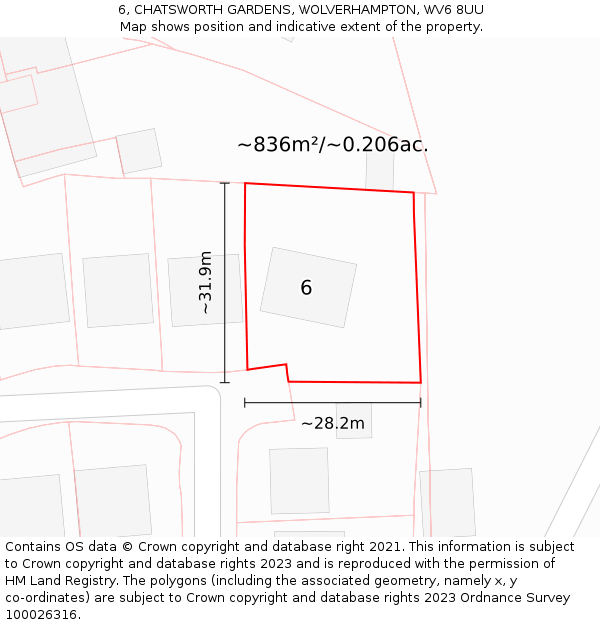 6, CHATSWORTH GARDENS, WOLVERHAMPTON, WV6 8UU: Plot and title map