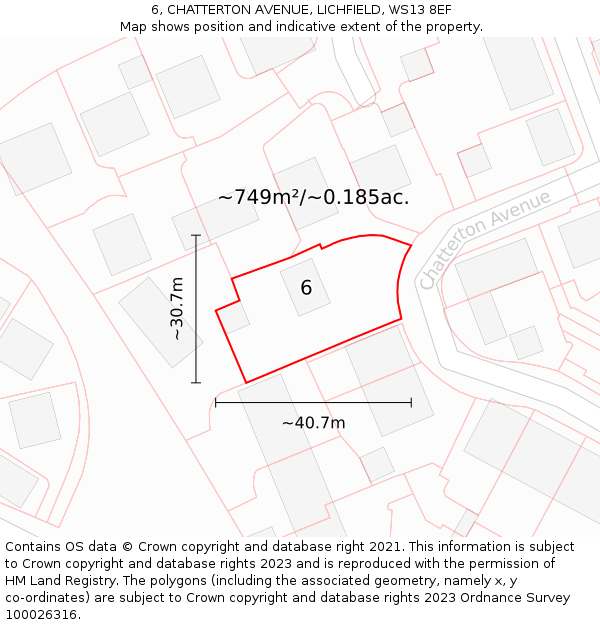6, CHATTERTON AVENUE, LICHFIELD, WS13 8EF: Plot and title map