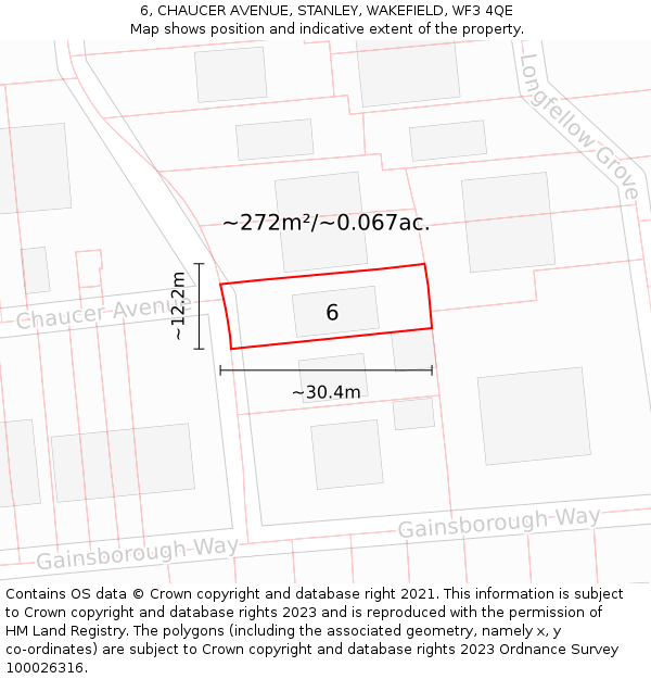 6, CHAUCER AVENUE, STANLEY, WAKEFIELD, WF3 4QE: Plot and title map
