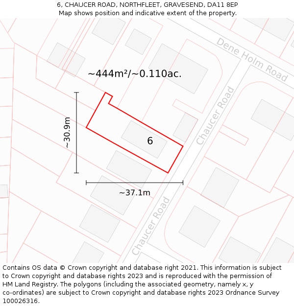 6, CHAUCER ROAD, NORTHFLEET, GRAVESEND, DA11 8EP: Plot and title map