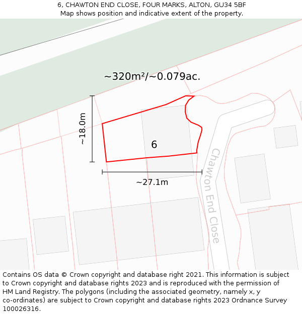 6, CHAWTON END CLOSE, FOUR MARKS, ALTON, GU34 5BF: Plot and title map