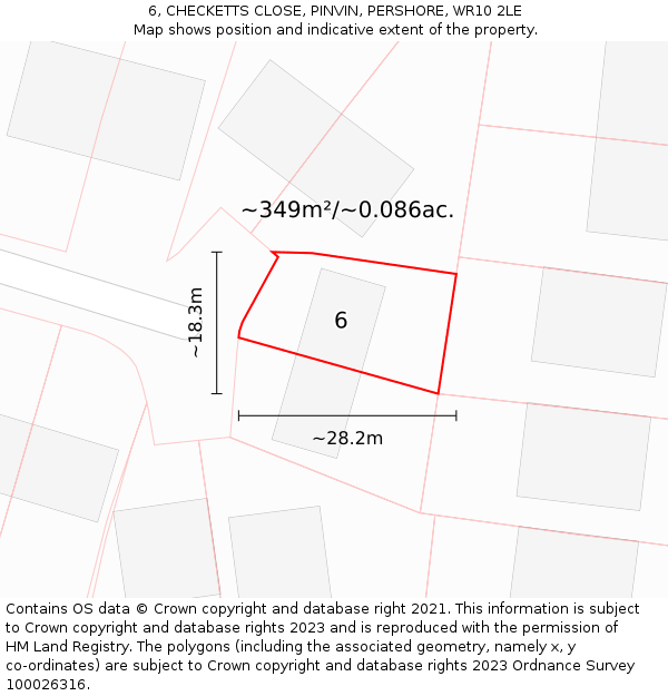 6, CHECKETTS CLOSE, PINVIN, PERSHORE, WR10 2LE: Plot and title map