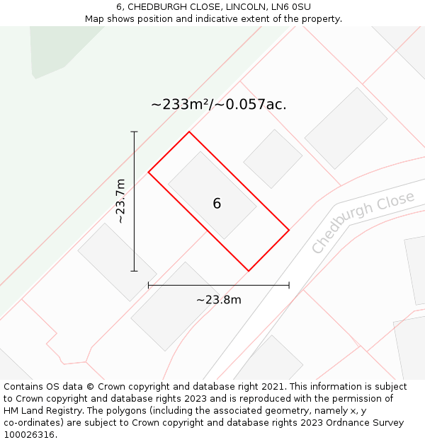 6, CHEDBURGH CLOSE, LINCOLN, LN6 0SU: Plot and title map