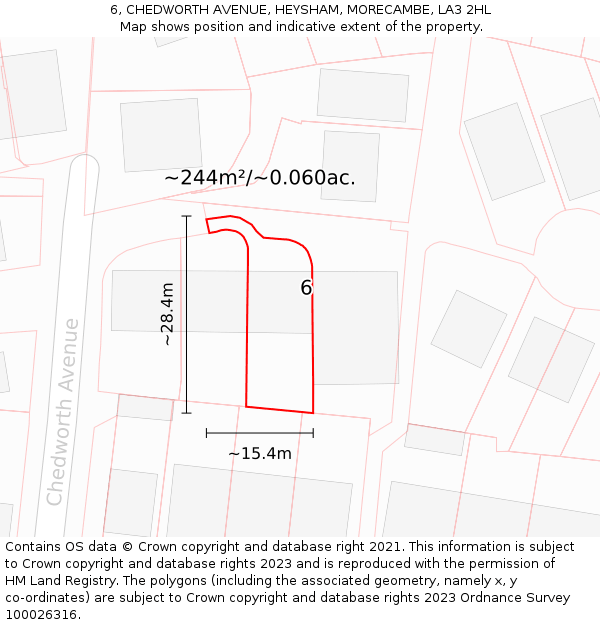 6, CHEDWORTH AVENUE, HEYSHAM, MORECAMBE, LA3 2HL: Plot and title map