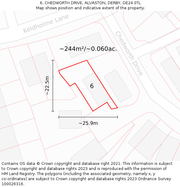 6, CHEDWORTH DRIVE, ALVASTON, DERBY, DE24 0TL: Plot and title map