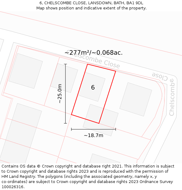 6, CHELSCOMBE CLOSE, LANSDOWN, BATH, BA1 9DL: Plot and title map