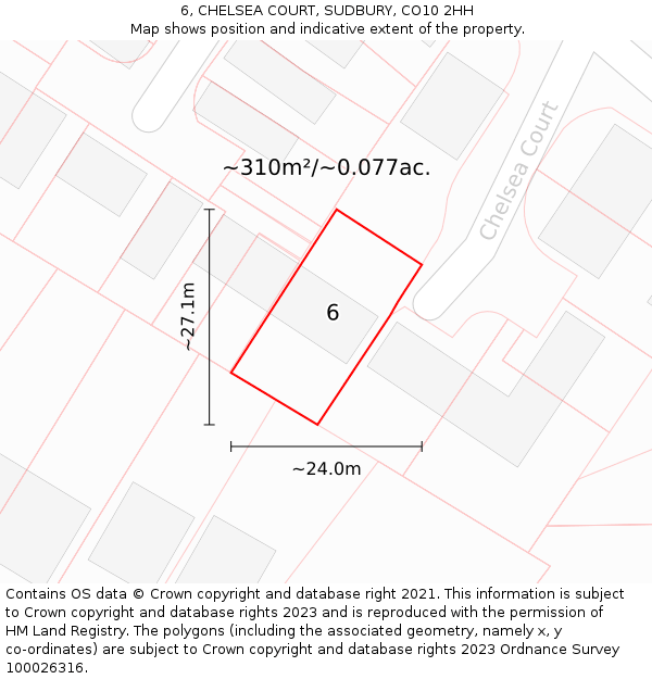 6, CHELSEA COURT, SUDBURY, CO10 2HH: Plot and title map