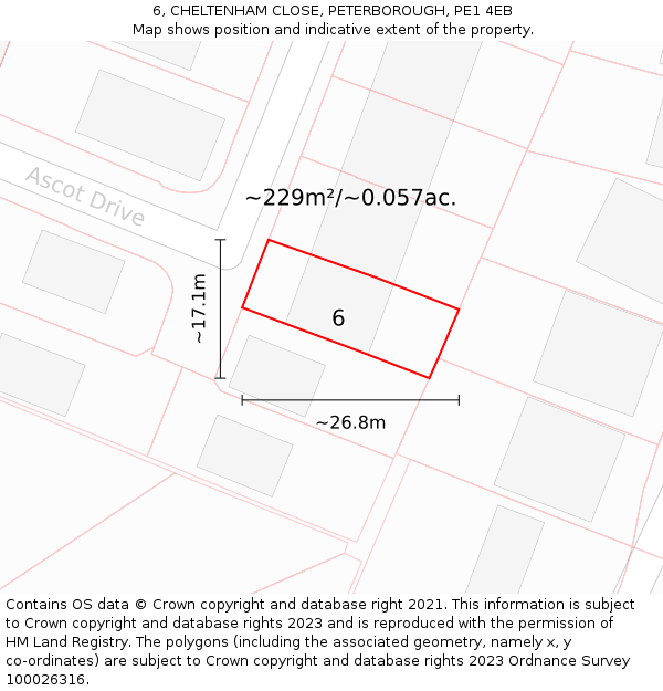6, CHELTENHAM CLOSE, PETERBOROUGH, PE1 4EB: Plot and title map