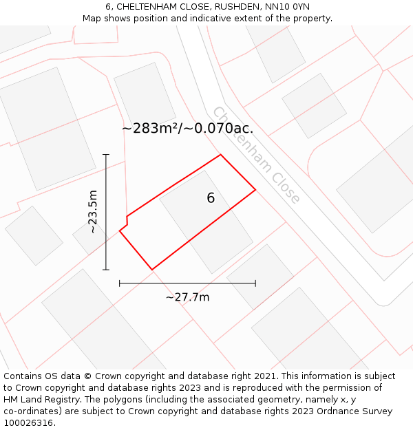 6, CHELTENHAM CLOSE, RUSHDEN, NN10 0YN: Plot and title map