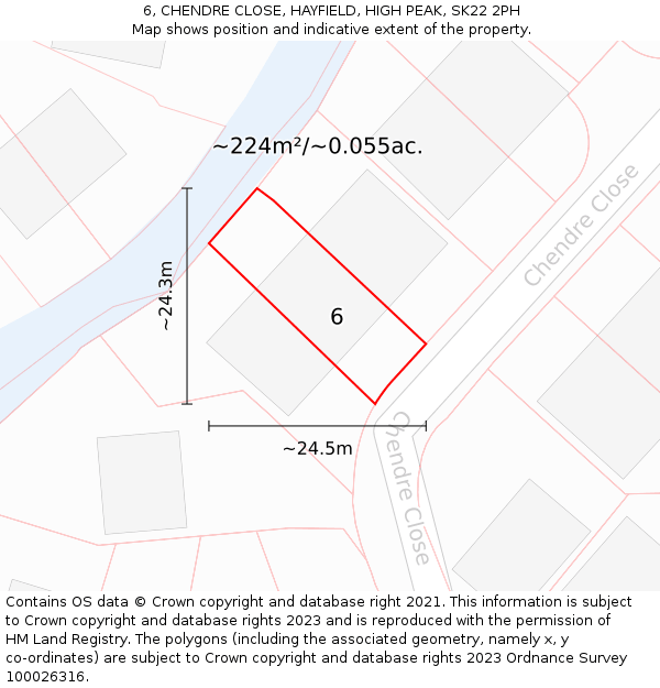6, CHENDRE CLOSE, HAYFIELD, HIGH PEAK, SK22 2PH: Plot and title map