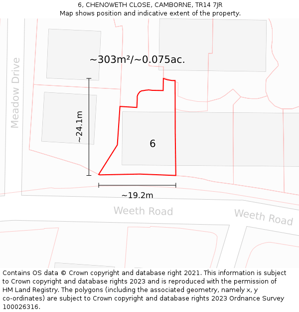 6, CHENOWETH CLOSE, CAMBORNE, TR14 7JR: Plot and title map